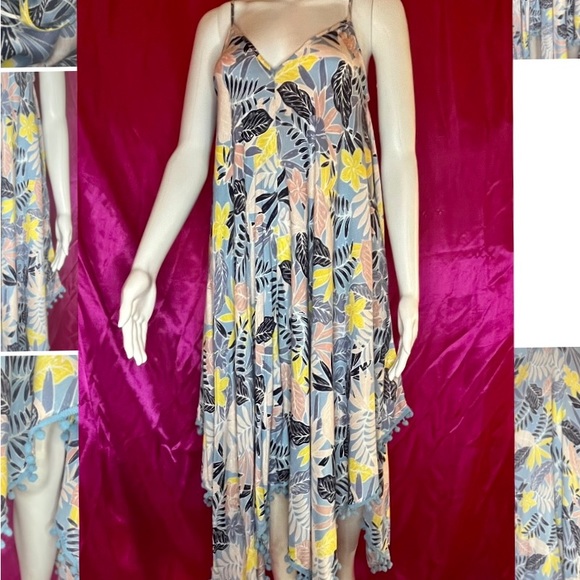 Japna Dresses & Skirts - NEW JAPNA GOA S or M DRESS BEACHWEAR VISCOSE Adj Straps Asymmetrical Pom Poms
